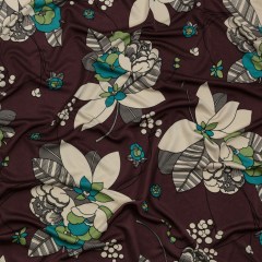 Chocolate, Teal and Cream Floral Silk Jersey Chocolate, Teal and Cream Floral Silk Jersey