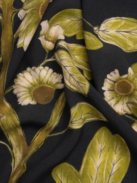 Sustainable Viscose Crepe Print – Black and Leaf Green Floral – Mood Exclusive Dolomite Daisies Sustainable Viscose Crepe Print – Black and Leaf Green Floral – Mood Exclusive Dolomite Daisies