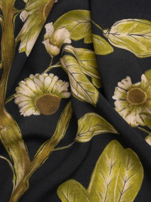 Sustainable Viscose Crepe Print – Black and Leaf Green Floral – Mood Exclusive Dolomite Daisies Sustainable Viscose Crepe Print – Black and Leaf Green Floral – Mood Exclusive Dolomite Daisies