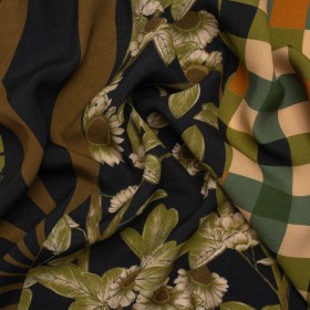Sustainable Viscose Crepe Panel – Green and Brown Checks and Floral Patchwork – Mood Exclusive Earth’s Gifts Sustainable Viscose Crepe Panel – Green and Brown Checks and Floral Patchwork – Mood Exclusive Earth’s Gifts