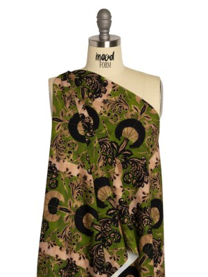 Stretch Polyester Woven Print – Green and Beige Leafy Stripes – Mood Exclusive Estate on Willow Stretch Polyester Woven Print – Green and Beige Leafy Stripes – Mood Exclusive Estate on Willow