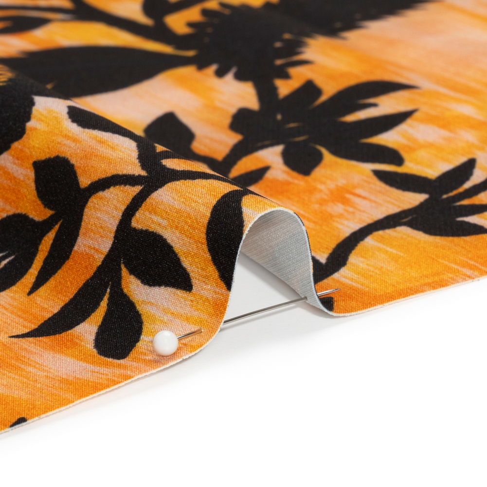 Stretch Polyester Woven Print - Yellow Florals on Abstract Ikat - Mood Exclusive Rambling Brambles