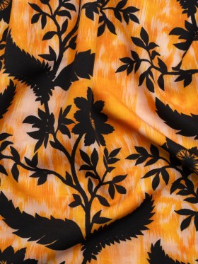 Stretch Polyester Woven Print – Yellow Florals on Abstract Ikat – Mood Exclusive Rambling Brambles Stretch Polyester Woven Print – Yellow Florals on Abstract Ikat – Mood Exclusive Rambling Brambles