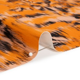 Stretch Polyester Woven Print – Orange and Black Abstract Ikat – Mood Exclusive Shifting Sands Stretch Polyester Woven Print – Orange and Black Abstract Ikat – Mood Exclusive Shifting Sands