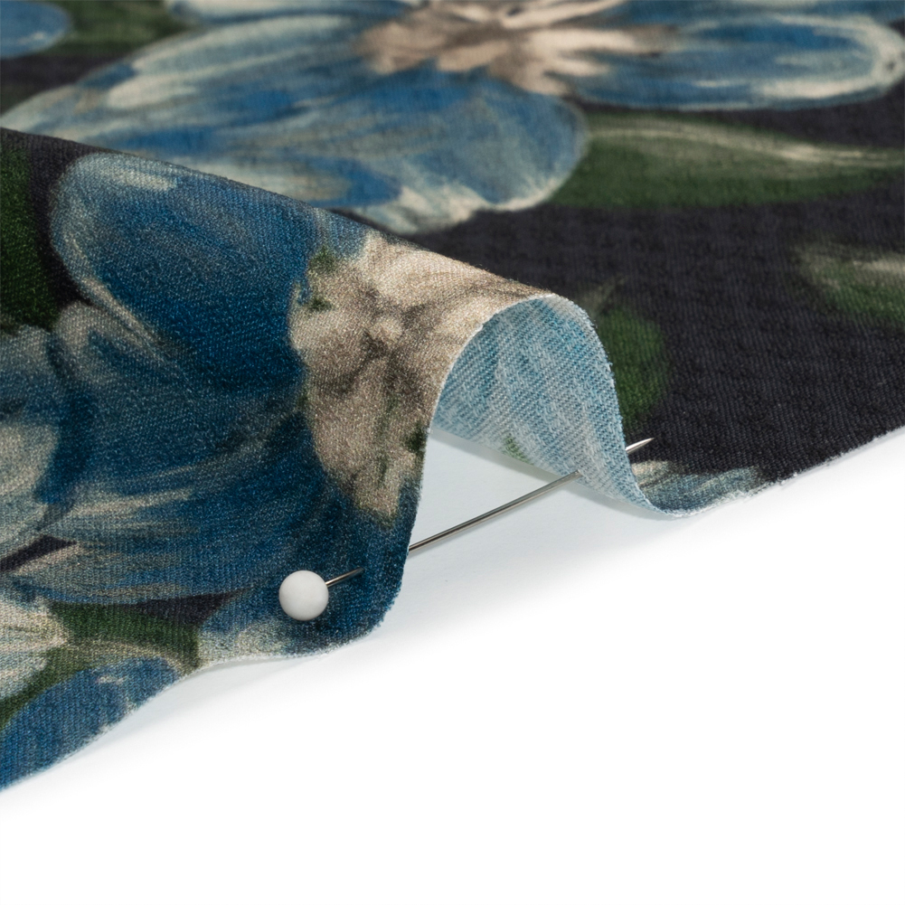 Sustainable Viscose Floral Jacquard Print - Blue and Black Floral - Mood Exclusive Midnight at Giverny