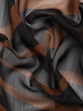 Polyester Chiffon Print with Metallic Pinstripes – Chocolate Brown and Black Abstract – Mood Exclusive Fondue Funhouse Polyester Chiffon Print with Metallic Pinstripes – Chocolate Brown and Black Abstract – Mood Exclusive Fondue Funhouse