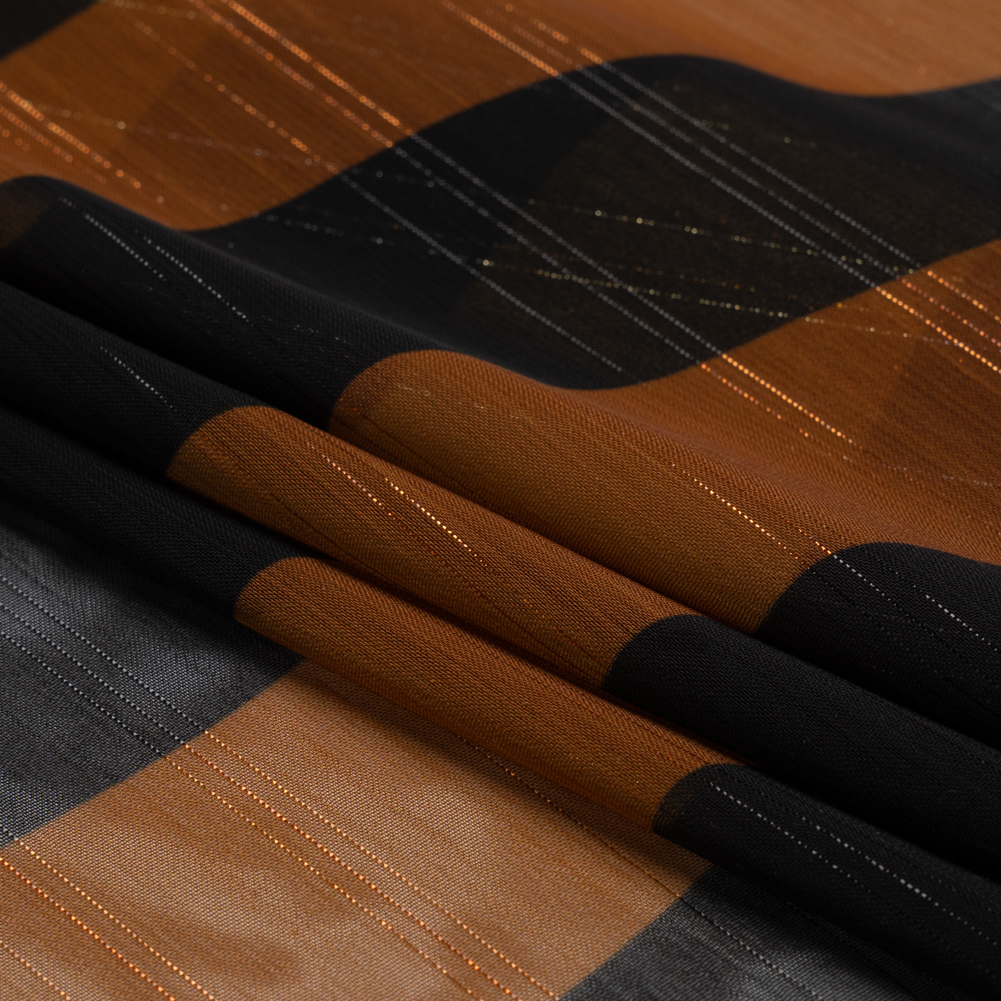 Polyester Chiffon Print with Metallic Pinstripes – Brown and Black Wavy Stripes – Mood Exclusive Delray Daze Polyester Chiffon Print with Metallic Pinstripes – Brown and Black Wavy Stripes – Mood Exclusive Delray Daze