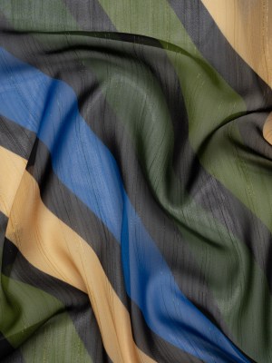 Polyester Chiffon Print with Metallic Pinstripes – Blue and Green Diagonal Stripes – Mood Exclusive Seemingly Slanted Polyester Chiffon Print with Metallic Pinstripes – Blue and Green Diagonal Stripes – Mood Exclusive Seemingly Slanted