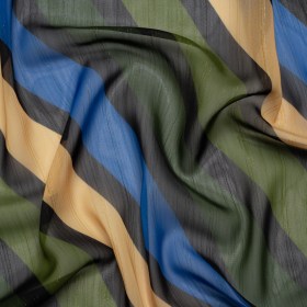 Polyester Chiffon Print with Metallic Pinstripes – Blue and Green Diagonal Stripes – Mood Exclusive Seemingly Slanted Polyester Chiffon Print with Metallic Pinstripes – Blue and Green Diagonal Stripes – Mood Exclusive Seemingly Slanted