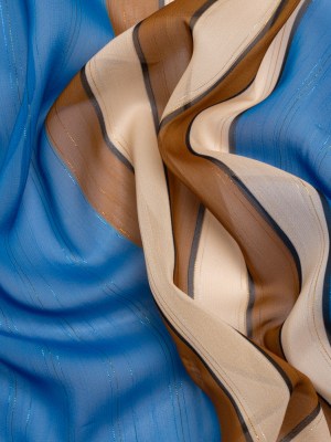 Polyester Chiffon Print with Metallic Pinstripes – Blue and Brown Stripes – Mood Exclusive Sandbridge Stripes Polyester Chiffon Print with Metallic Pinstripes – Blue and Brown Stripes – Mood Exclusive Sandbridge Stripes