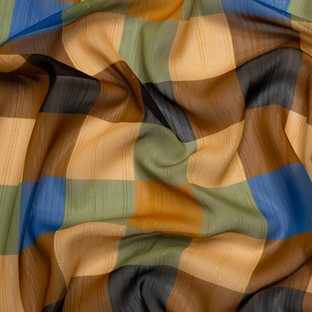 Polyester Chiffon Print with Metallic Pinstripes – Brown, Green and Yellow Plaid – Mood Exclusive Rooks and Bishops Polyester Chiffon Print with Metallic Pinstripes – Brown, Green and Yellow Plaid – Mood Exclusive Rooks and Bishops