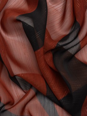 Polyester Chiffon Print with Metallic Pinstripes – Rust Red and Black Abstract – Mood Exclusive Fondue Funhouse Polyester Chiffon Print with Metallic Pinstripes – Rust Red and Black Abstract – Mood Exclusive Fondue Funhouse