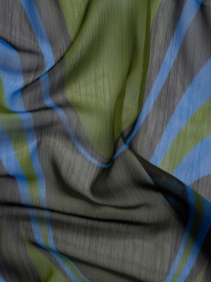 Polyester Chiffon Print with Metallic Pinstripes – Blue, Green and Black Waves – Mood Exclusive Ebb and Flow Polyester Chiffon Print with Metallic Pinstripes – Blue, Green and Black Waves – Mood Exclusive Ebb and Flow
