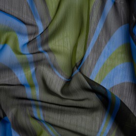 Polyester Chiffon Print with Metallic Pinstripes – Blue, Green and Black Waves – Mood Exclusive Ebb and Flow Polyester Chiffon Print with Metallic Pinstripes – Blue, Green and Black Waves – Mood Exclusive Ebb and Flow