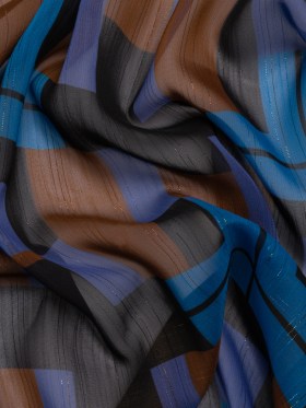 Polyester Chiffon Print with Metallic Pinstripes – Blue, Purple and Brown Geometric – Mood Exclusive Geometric Jigsaw Polyester Chiffon Print with Metallic Pinstripes – Blue, Purple and Brown Geometric – Mood Exclusive Geometric Jigsaw
