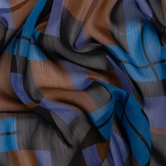 Polyester Chiffon Print with Metallic Pinstripes – Blue, Purple and Brown Geometric – Mood Exclusive Geometric Jigsaw Polyester Chiffon Print with Metallic Pinstripes – Blue, Purple and Brown Geometric – Mood Exclusive Geometric Jigsaw