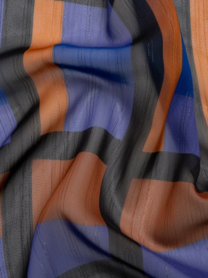 Polyester Chiffon Print with Metallic Pinstripes – Purple, Brown and Black Geometric – Mood Exclusive Through the Window Polyester Chiffon Print with Metallic Pinstripes – Purple, Brown and Black Geometric – Mood Exclusive Through the Window