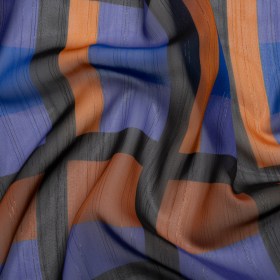 Polyester Chiffon Print with Metallic Pinstripes – Purple, Brown and Black Geometric – Mood Exclusive Through the Window Polyester Chiffon Print with Metallic Pinstripes – Purple, Brown and Black Geometric – Mood Exclusive Through the Window