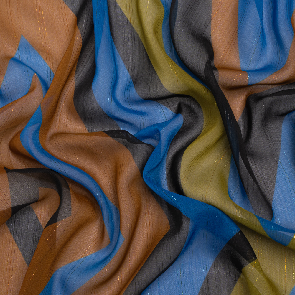 Polyester Chiffon Print with Metallic Pinstripes – Green, Blue and Brown Diamonds – Mood Exclusive Purely Prismatic Polyester Chiffon Print with Metallic Pinstripes – Green, Blue and Brown Diamonds – Mood Exclusive Purely Prismatic