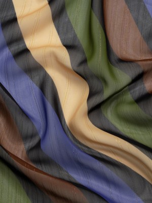 Polyester Chiffon Print with Metallic Pinstripes – Brown, Green and Purple Diagonal Stripes – Mood Exclusive Seemingly Slanted Polyester Chiffon Print with Metallic Pinstripes – Brown, Green and Purple Diagonal Stripes – Mood Exclusive Seemingly Slanted