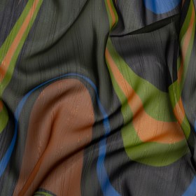 Polyester Chiffon Print with Metallic Pinstripes – Brown, Green and Black Waves – Mood Exclusive Ebb and Flow Polyester Chiffon Print with Metallic Pinstripes – Brown, Green and Black Waves – Mood Exclusive Ebb and Flow