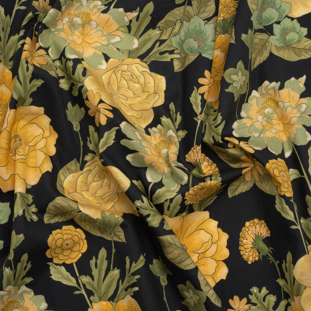 Cotton Poplin Print – Black and Yellow Floral – Mood Exclusive Glorious Gardens Cotton Poplin Print – Black and Yellow Floral – Mood Exclusive Glorious Gardens