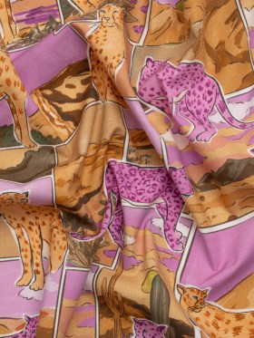 Stretch Cotton Poplin Print – Purple and Orange Big Cats Landscape Patchwork – Mood Exclusive The Meow-ve Desert Stretch Cotton Poplin Print – Purple and Orange Big Cats Landscape Patchwork – Mood Exclusive The Meow-ve Desert