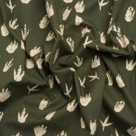 Stretch Cotton Poplin Print – Dark Olive Dinosaur Footprints – Mood Exclusive Jurassic Jubilee Stretch Cotton Poplin Print – Dark Olive Dinosaur Footprints – Mood Exclusive Jurassic Jubilee