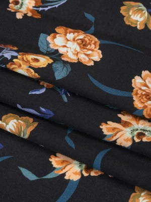 Viscose Crepe Print – Navy and Orange Floral – Mood Exclusive Chivalrous Designs Viscose Crepe Print – Navy and Orange Floral – Mood Exclusive Chivalrous Designs