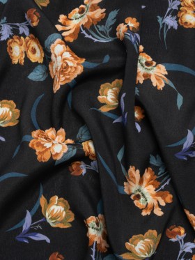 Viscose Crepe Print – Navy and Orange Floral – Mood Exclusive Chivalrous Designs Viscose Crepe Print – Navy and Orange Floral – Mood Exclusive Chivalrous Designs