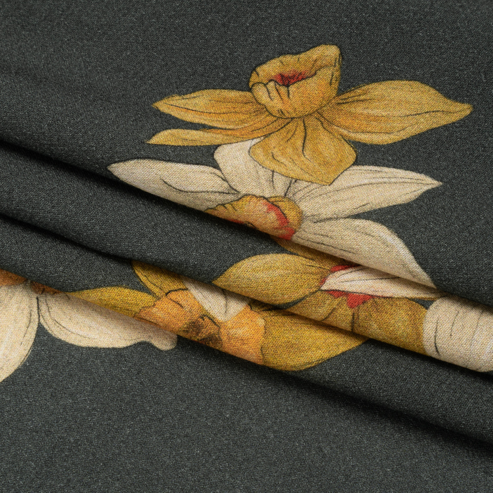 Viscose Crepe Print – Forest Green and Yellow Floral – Mood Exclusive Baby Bunches Viscose Crepe Print – Forest Green and Yellow Floral – Mood Exclusive Baby Bunches