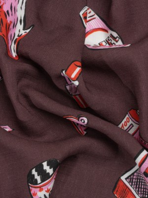 Slubbed Viscose Woven Print – Brown and Pink Small Objects – Mood Exclusive Little Lies Slubbed Viscose Woven Print – Brown and Pink Small Objects – Mood Exclusive Little Lies
