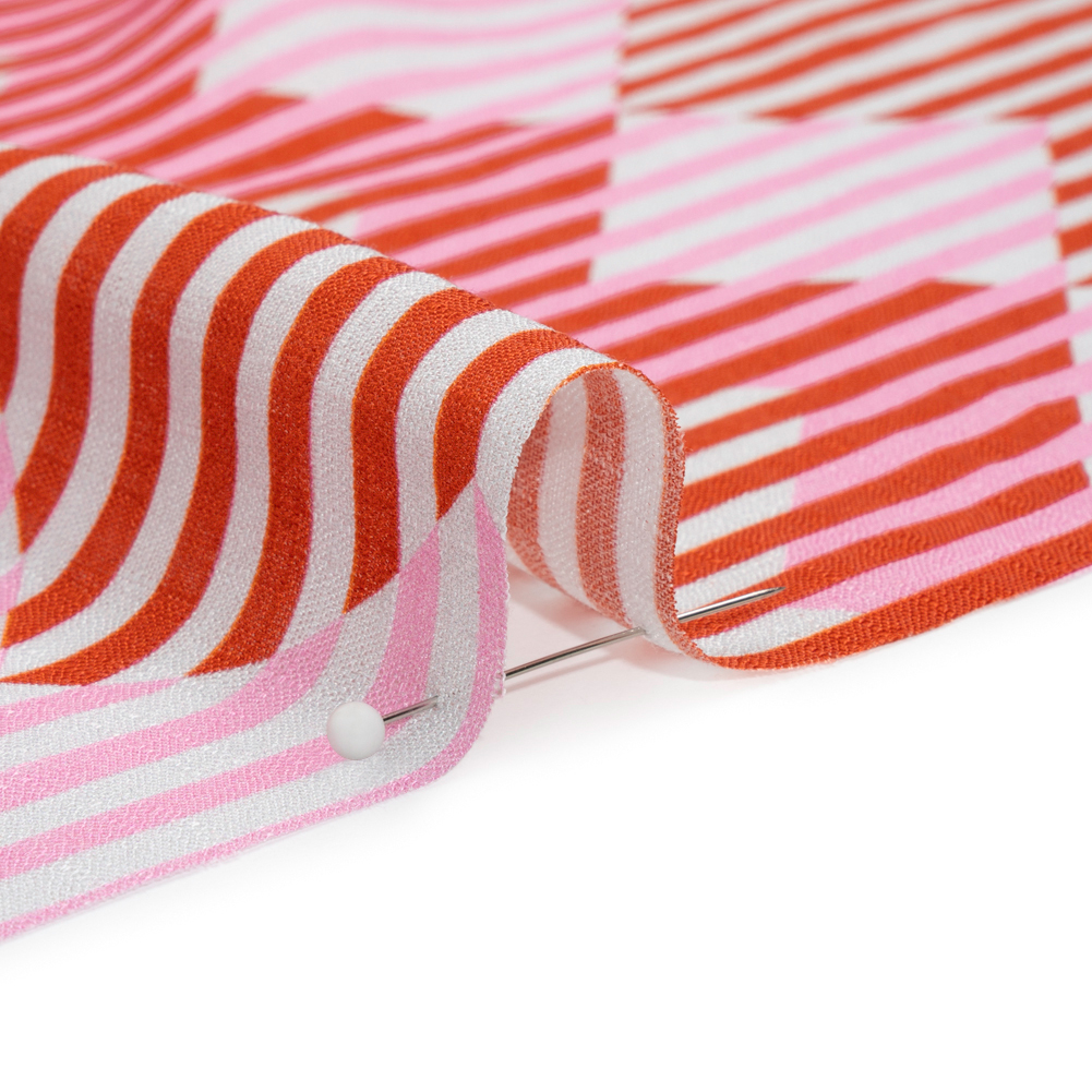 Slubbed Viscose Woven Print - Red and Pink Geometric Stripes - Mood Exclusive Eye Play