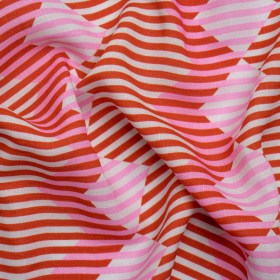 Slubbed Viscose Woven Print – Red and Pink Geometric Stripes – Mood Exclusive Eye Play Slubbed Viscose Woven Print – Red and Pink Geometric Stripes – Mood Exclusive Eye Play