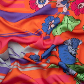 Mood Exclusive Red Lines and Lilies Rayon Challis Mood Exclusive Red Lines and Lilies Rayon Challis