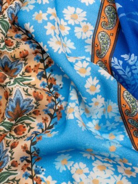 Viscose Crepe Print – Blue and Orange Floral and Paisley Stripes – Mood Exclusive April in Patterns Viscose Crepe Print – Blue and Orange Floral and Paisley Stripes – Mood Exclusive April in Patterns