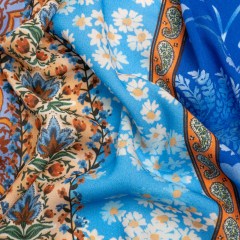 Viscose Crepe Print – Blue and Orange Floral and Paisley Stripes – Mood Exclusive April in Patterns Viscose Crepe Print – Blue and Orange Floral and Paisley Stripes – Mood Exclusive April in Patterns