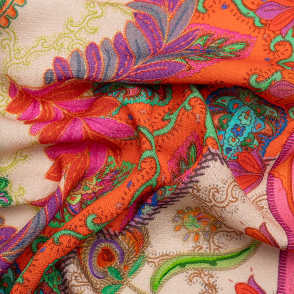Viscose Crepe Panel – Red, Pink and Orange Fancy Leaves – Mood Exclusive Peacock Gardens Viscose Crepe Panel – Red, Pink and Orange Fancy Leaves – Mood Exclusive Peacock Gardens