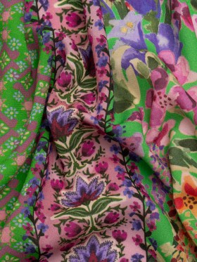 Viscose Crepe Print – Green, Turquoise and Purple Floral and Paisley Stripes – Mood Exclusive April in Patterns Viscose Crepe Print – Green, Turquoise and Purple Floral and Paisley Stripes – Mood Exclusive April in Patterns