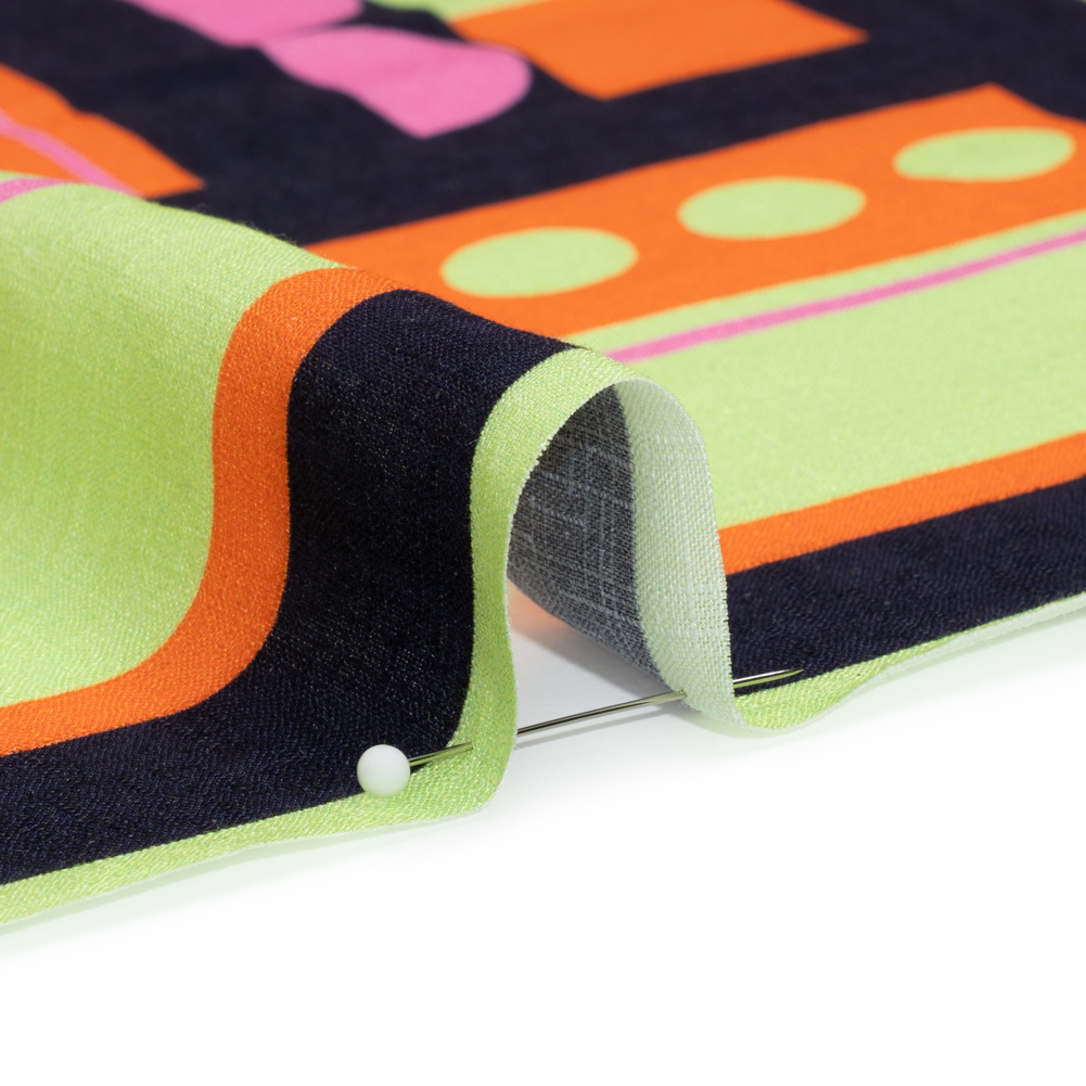 Slubbed Viscose Woven Panel - Orange, Lime Green and Pink Abstract Geometric - Mood Exclusive Abstract Thoughts