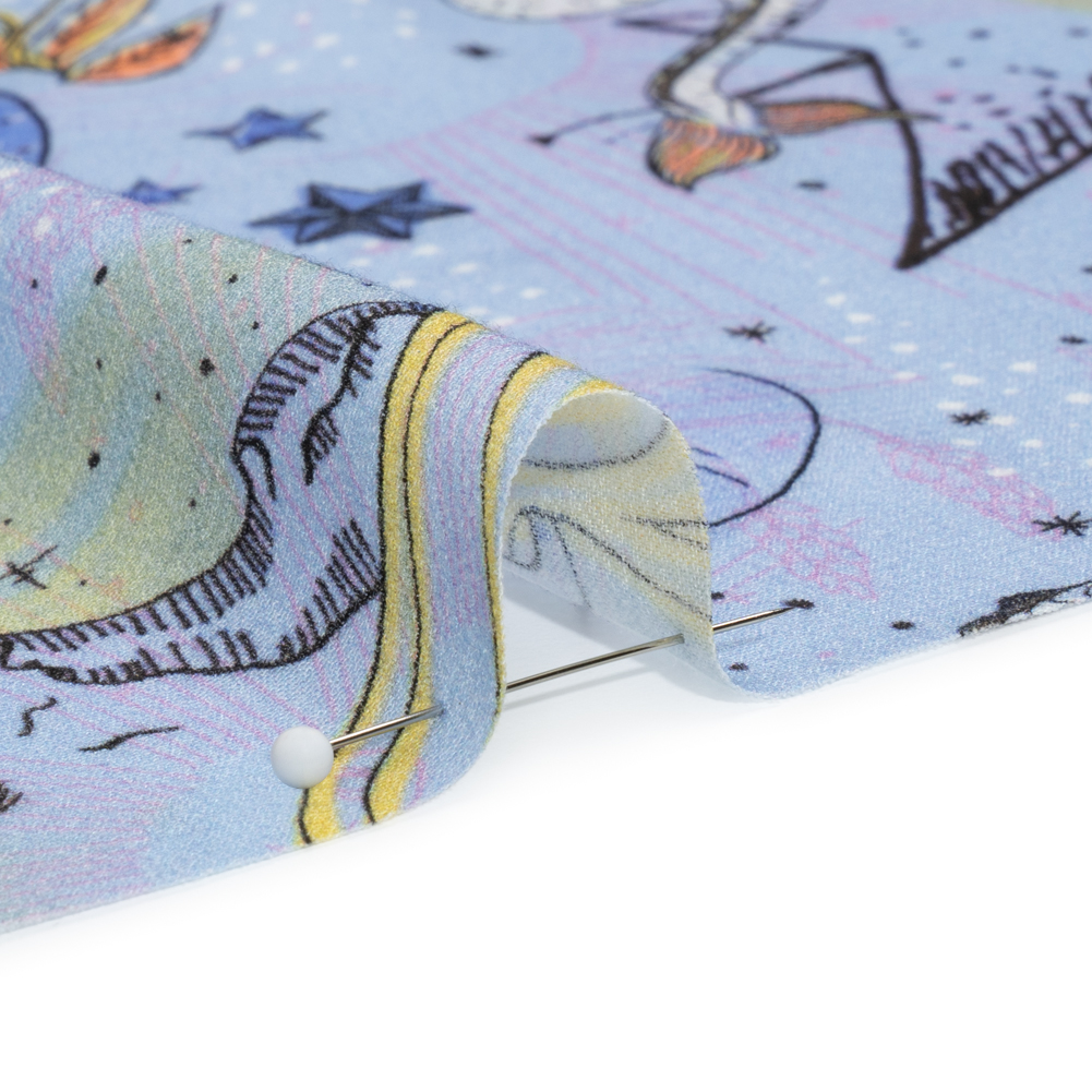 Viscose Crepe Print – Blue and Yellow Celestial Creatures – Mood Exclusive Mythical Me Viscose Crepe Print – Blue and Yellow Celestial Creatures – Mood Exclusive Mythical Me