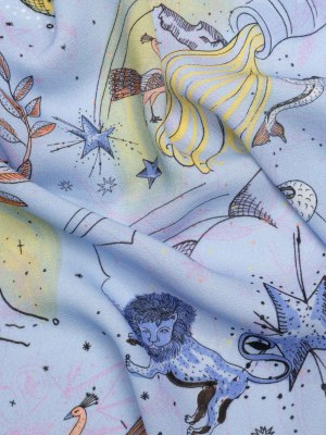 Viscose Crepe Print – Blue and Yellow Celestial Creatures – Mood Exclusive Mythical Me Viscose Crepe Print – Blue and Yellow Celestial Creatures – Mood Exclusive Mythical Me