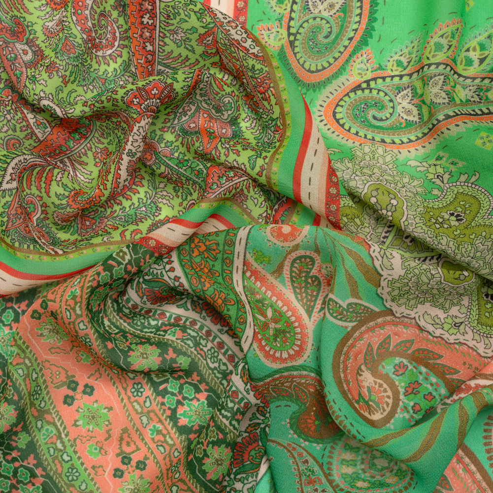 Mood Exclusive Green Petals and Paisleys Viscose Georgette Mood Exclusive Green Petals and Paisleys Viscose Georgette