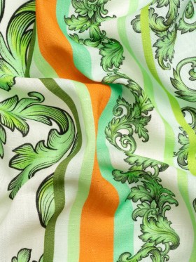 Viscose and Linen Woven Panel Print – Green and Orange Leafy Squares – Mood Exclusive Havana Spring Viscose and Linen Woven Panel Print – Green and Orange Leafy Squares – Mood Exclusive Havana Spring