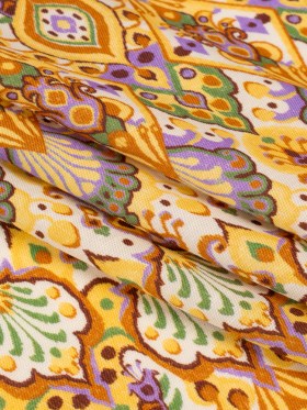 Viscose and Linen Twill Print – Yellow and Orange Stylized Flowers and Chevrons – Mood Exclusive Fashion Floral Viscose and Linen Twill Print – Yellow and Orange Stylized Flowers and Chevrons – Mood Exclusive Fashion Floral