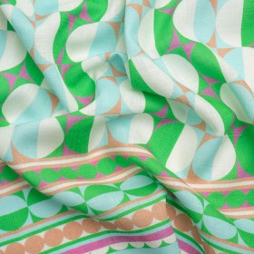 Viscose and Linen Woven Panel Print – Green and Sky Blue Split Circles – Mood Exclusive Circle Back Viscose and Linen Woven Panel Print – Green and Sky Blue Split Circles – Mood Exclusive Circle Back