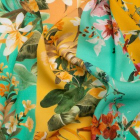 Sustainable Viscose Crepe Print – Aqua Blue and Yellow Floral Tile Stripes – Mood Exclusive El Paraiso Sustainable Viscose Crepe Print – Aqua Blue and Yellow Floral Tile Stripes – Mood Exclusive El Paraiso