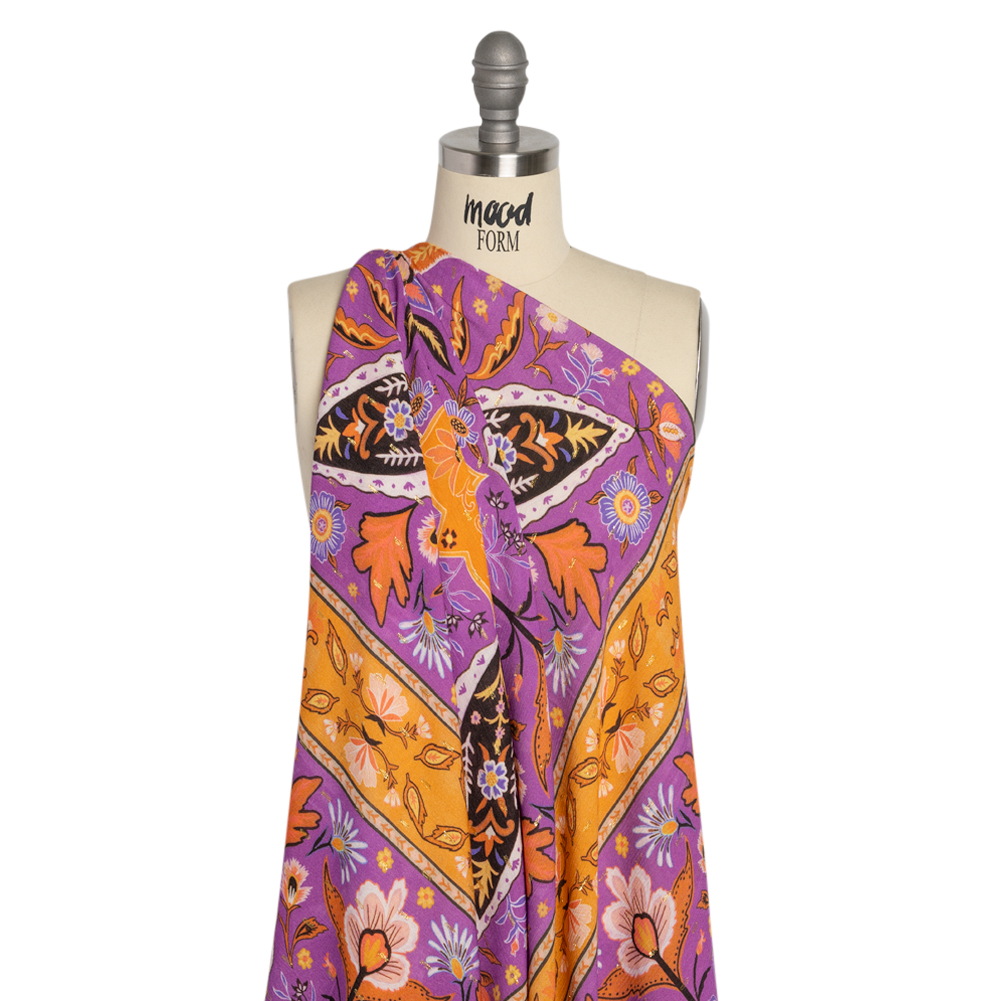 Mood Exclusive Purple Floral Facade Metallic Dotted Crinkled Viscose Crepe Panel Mood Exclusive Purple Floral Facade Metallic Dotted Crinkled Viscose Crepe Panel