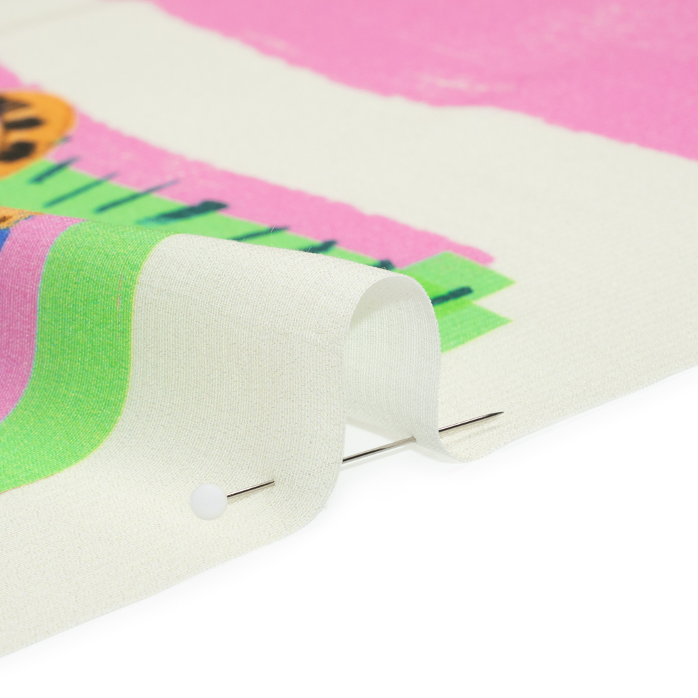 Sustainable Viscose Woven Panel - Pink and Blue Jaguar in Square - Mood Exclusive Jaguar Gaze