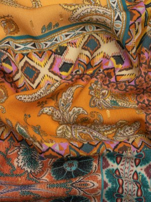 Mood Exclusive Mustard Buffet in Bloom Metallic Dotted Crinkled Viscose Crepe Mood Exclusive Mustard Buffet in Bloom Metallic Dotted Crinkled Viscose Crepe